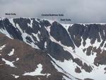 The view from above Garbh Choire Mor shows the line of Central Buttress Gully well.  Photo: Scott Muir